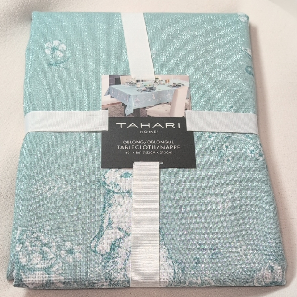 Tahari Home Shimmery Light Blue Easter Tablecloth - Picture 2 of 6